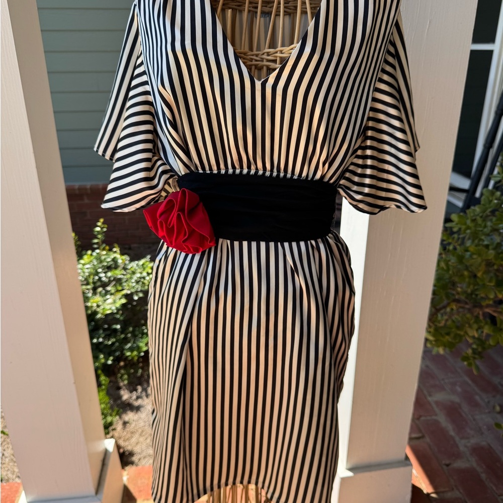 Judith March Black and Cream Striped Dress Size S